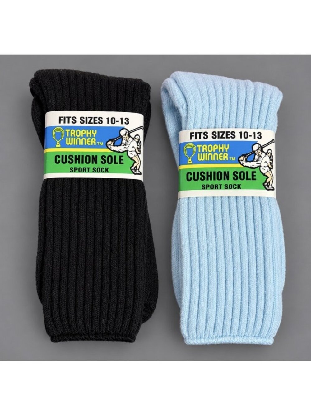Vintage 90s TROPHY WINNER Mens Cushion Sole Sport Socks, Lot of 2, Blue/Black